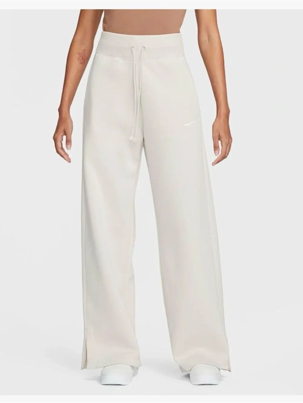 Nike Phoenix Fleece Wide Leg Sweatpants Women Small Beige Comfy Streetwear Beige
